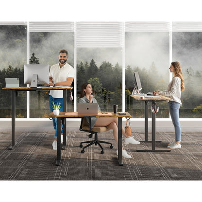 Large Electric Standing Desk,55x28 Inches Adjustable Height Stand up Desk, Sit Stand Home Office Desk, 3 Preset Heights,Equipped with Hooks,Ergonomic Computer Desk Workstation，Brown