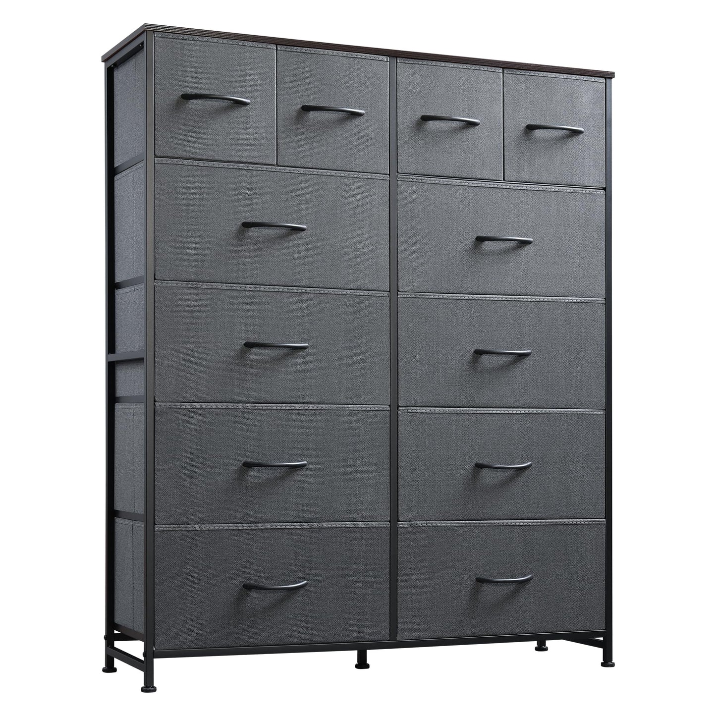 WLIVE Tall Dresser for Bedroom with 12 Drawers, Dressers & Chests of Drawers, Fabric Dressers for Closet, Storage Dresser Organizer with Steel Frame, Wood Top, Rustic Brown Wood Grain Print