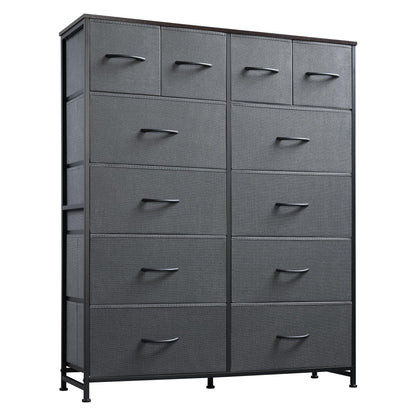 WLIVE Tall Dresser for Bedroom with 12 Drawers, Dressers & Chests of Drawers, Fabric Dressers for Closet, Storage Dresser Organizer with Steel Frame, Wood Top, Rustic Brown Wood Grain Print