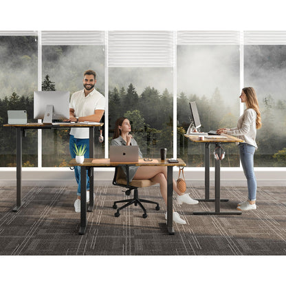 Large Electric Standing Desk,55x28 Inches Adjustable Height Stand up Desk, Sit Stand Home Office Desk, 3 Preset Heights,Equipped with Hooks,Ergonomic Computer Desk Workstation，Brown