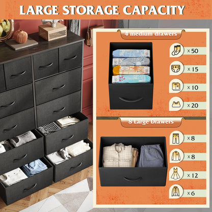 WLIVE Tall Dresser for Bedroom with 12 Drawers, Dressers & Chests of Drawers, Fabric Dressers for Closet, Storage Dresser Organizer with Steel Frame, Wood Top, Rustic Brown Wood Grain Print