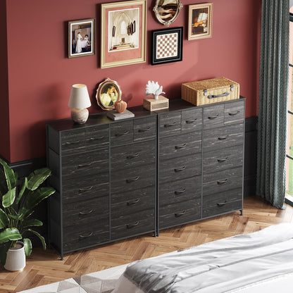 WLIVE Tall Dresser for Bedroom with 12 Drawers, Dressers & Chests of Drawers, Fabric Dressers for Closet, Storage Dresser Organizer with Steel Frame, Wood Top, Rustic Brown Wood Grain Print