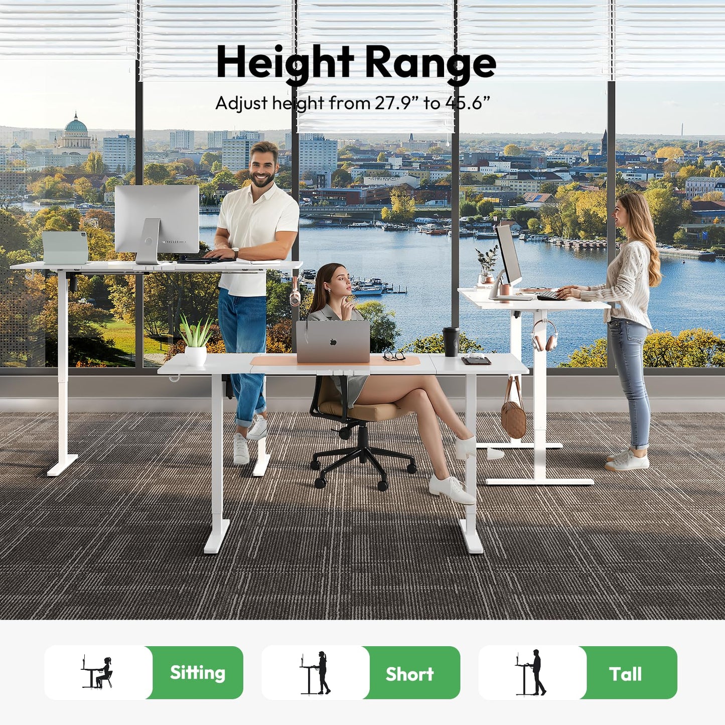 Large Electric Standing Desk,55x28 Inches Adjustable Height Stand up Desk, Sit Stand Home Office Desk, 3 Preset Heights,Equipped with Hooks,Ergonomic Computer Desk Workstation，Brown