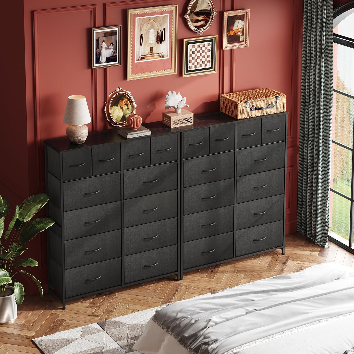 WLIVE Tall Dresser for Bedroom with 12 Drawers, Dressers & Chests of Drawers, Fabric Dressers for Closet, Storage Dresser Organizer with Steel Frame, Wood Top, Rustic Brown Wood Grain Print